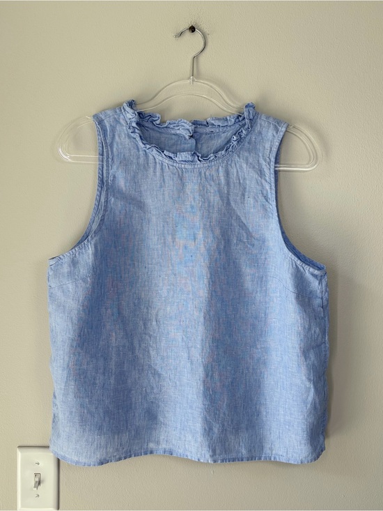 J. Crew Tops - J. Crew Linen Chambray Blue Ruffle Neck Sleeveless Top
